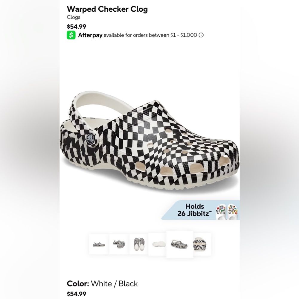 CROCS- Warped Checker Clog in Black and White Size: W-9 M-7